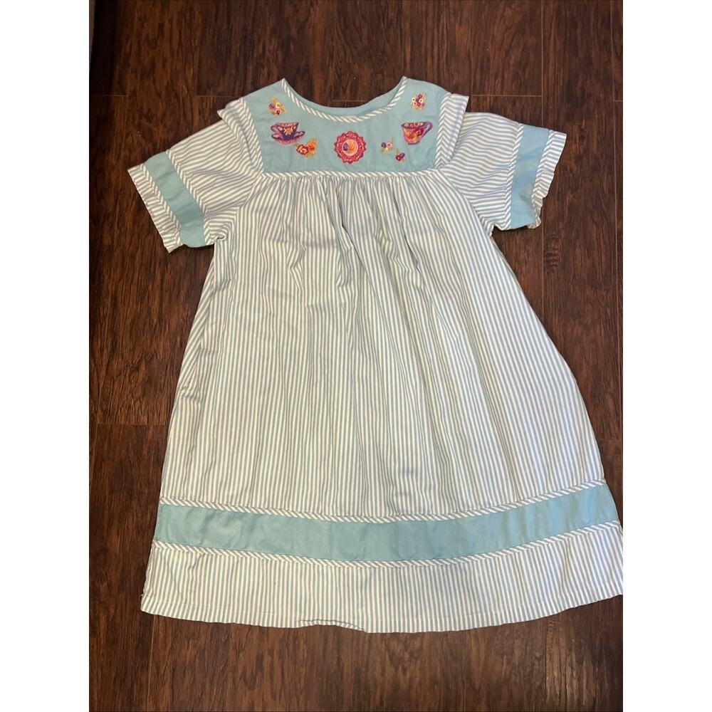 Go Softly PJ Dress Short Sleeve Midi Mumu Nightgown XL Teacups Embroidery Cotton